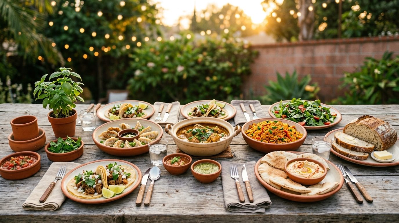 Spread of neighborhood home-cooked dishes